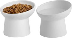 lot 31262 image: Elevated Cat Bowls, 15  Tilt Ceramic Raised Whisker-Friendly Dishes, 2 Pack