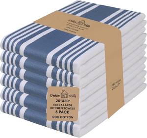 lot 31272 image: Urban Villa Kitchen Towels 100% Cotton 6-Pack 20x30 Hanging Loop BlueWhite
