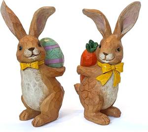 lot 31322 image: LIFFY Easter Bunnies Statue - Hand Painted Resin Rabbit Figurines (Brown)