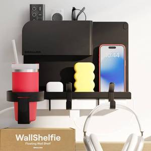 lot 31429 image: WallShelfie Bedside Wall Organizer & Dorm Decor for Dorm Room - Black