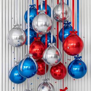 lot 31434 image: 20 Pcs Red Blue Silver Foil Balloons 22-Inch 4D Round Independence Day Decor
