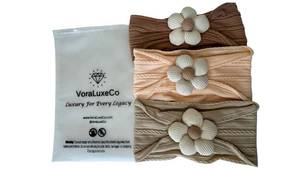 lot 31449 image: Baby Girl Flower Headbands, Cable Knit Hairbands, Stretchy Turban, 3-Pack