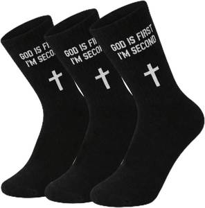 lot 31454 image: 3 Pairs Socks - God Is First Im Second Cross Socks, Easter Gift for Men