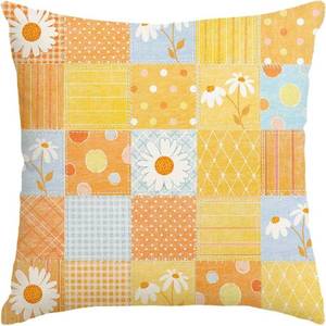 lot 31546 image: RABUSOFA Plaid Daisy Sunflower Pillow Covers 18x18 in Floral Farmhouse Decor