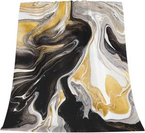 lot 31578 image: Black and Gold Swirl Liquid Ink Marble Fleece Throw Blanket 50x40