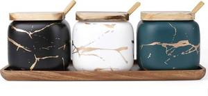 lot 5945 image: Dicunoy 3-Pack Ceramic Salt & Sugar Containers with Lids and Spoons