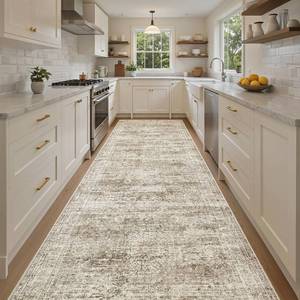 lot 5968 image: Soalmost Washable 4x10 Hallway Runner Rug Non-Slip Kitchen Entry Rugs Brown