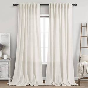 lot 5971 image: 120 in Curtains, 2 Panels, Back Tab, Linen, Light Filtering, Cream, 10 ft
