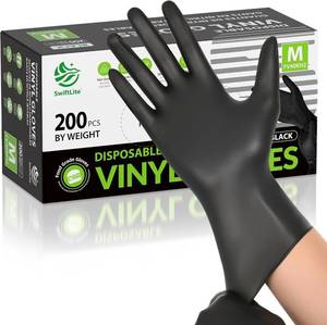 lot 5978 image: SWIFTLITE Black Vinyl Gloves, Food Grade Gloves Disposable Latex Free