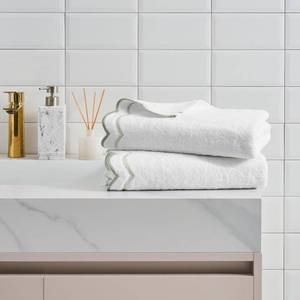 lot 5986 image: Peri Home 2 Piece Cotton Bath Towel Set, Embroidered, White, Sage Scallop