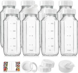 lot 6004 image: Syntic 8 Pack 16 Oz Glass Milk Bottles with Lids,2 Pour Spouts & Extra Lids