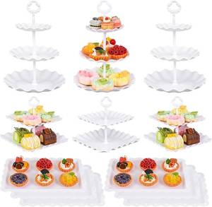 lot 6012 image: 12-Pack Dessert Table Display Set with 6 Cupcake Stands & 6 Trays (Plastic)