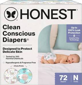 lot 6013 image: The Honest Company Daytime Diapers, All the Alpacas, Size Newborn, 72 Count