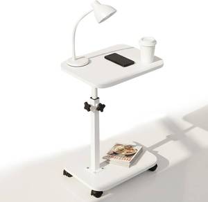 lot 6014 image: Adjustable C-Shaped End Table with Wheels SofaBedside Laptop Tray