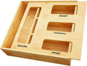 lot 6023 image: SpaceAid Bamboo Bag Organizer for Kitchen Drawer, Fits Gallon, Quart Bags
