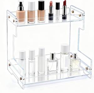lot 6025 image: Clear 2-Tier Acrylic Bathroom Countertop Organizer, Vanity Storage