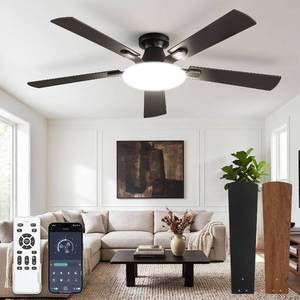 lot 6027 image: LEDIARY 52 Inch Flush Mount Ceiling Fans with Lights, Remote & APP Control