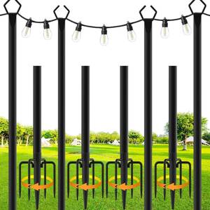 lot 6028 image: SINLEY 4-Pack String Light Poles, 10 ft Metal Poles with Fork for Outdoors