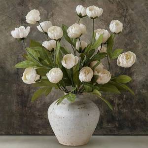 lot 6030 image: 12 Pcs 27 Faux Silk Peony Artificial Flowers Stems for Vase (Cream)