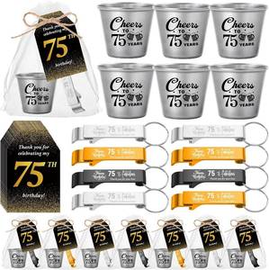 lot 6035 image: Domensi 30 Sets 75th Birthday Party Favors Cups, Bottle Openers, Keychains