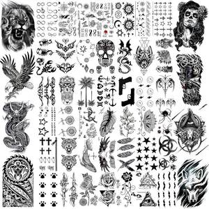lot 6062 image: VANTATY 50 Sheets Black Temporary Tattoos for Men Women Dragon Wolf Skull