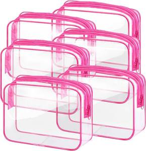 lot 6067 image: 6-Pack Clear Makeup Bags, TSA-Approved Travel Toiletry Pouches (Rose Red)
