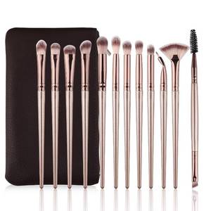 lot 6070 image: Daubigny 12-Piece Eye Makeup Brushes Set with Carrying Bag (Champagne Gold)