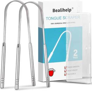 lot 6076 image: 2-Pack Tongue Scraper, 304 Stainless Steel Tongue Cleaner for Adults & Kids