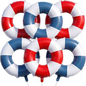 lot 6088 image: Sotiff 6 Pack Nautical Balloons 28 Foil Lifebuoy Birthday,Red, Blue
