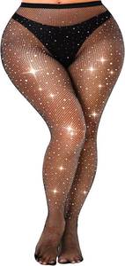 lot 6103 image: Plus Size Fishnet Stockings For Women Sparkly Rhinestone Fishnet Tights