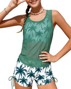 lot 6108 image: Girls 3-Piece Tankini Bathing Suit UPF 50 with Shorts, Teen Swimwear 15-16