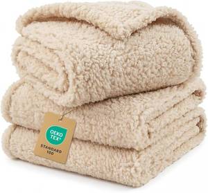 lot 6116 image: 1 Pack Calming Blanket Fleece Pet Blanket Sherpa Throw Beige Medium 30x20
