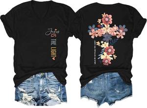 lot 6120 image: Christian Shirts for Women Jesus is The Light Shirt Bible Verse Graphic Tee L