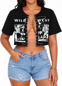 lot 6121 image: Hilinker Womens Sexy Cropped Graphic Tees M