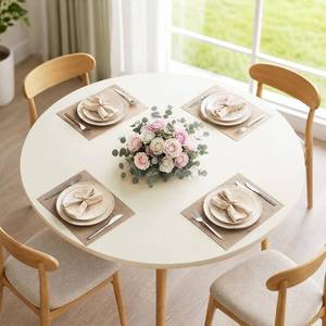 lot 6126 image: BDDC Elastic Fitted Round Tablecloth, Fits 45-56 Tables, Ivory