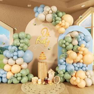 lot 6127 image: 156pcs Blue and Yellow Balloon Arch Kit with Green White Balloons