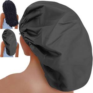 lot 6130 image: Sheomern 3 Pcs Jumbo Adjustable Satin Shower Caps for Long Hair, Waterproof