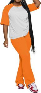 lot 6143 image: PINSV 2-Piece Womens Summer Short Sleeve Top & Flare Pants Set