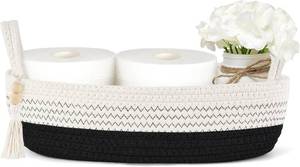 lot 6148 image: Mkono Toilet Paper Basket, Boho Bathroom Decor, Small Storage Organizer