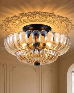 lot 6152 image: Semi-Flush Mount Ceiling Light 11.8 Black Glass Mid-Century Modern