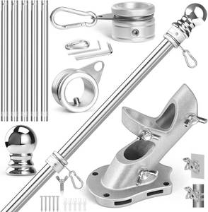 lot 6173 image: Anovo Flag Pole Kit Stainless Steel 6 ft Poles, 1 in Rings, 360  Clip