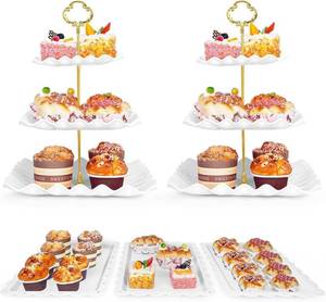 lot 6202 image: 5-Piece Dessert Table Display Set 2 3-Tier Stands & 3 Serving Trays