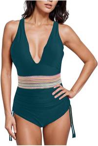 lot 6210 image: oiangi One Piece Swimsuit Women Tummy Control Modest Color Block V-Neck XXL