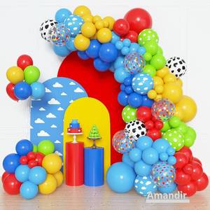 lot 6217 image: Amandir 153Pcs Blue Red Yellow Balloon Arch Garland Kit Different Sizes