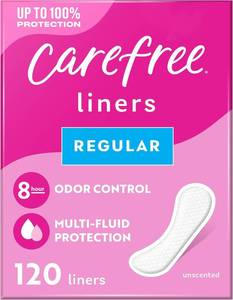 lot 6221 image: Carefree Panty Liners for Women, Regular, Unscented, 120 ct