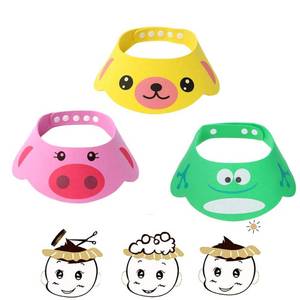 lot 6226 image: Adjustable Visor Cartoon Shampoo Shower Cap for Toddler, Baby, Kids, Set of 3