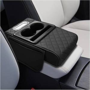 lot 6227 image: Leather Car Center Console Cover, Armrest Booster Cushion, Black