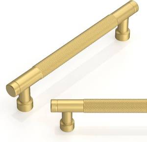 lot 6264 image: 10 Pack Brushed Gold Knurled Cabinet Pulls, 5 Inch(128mm)