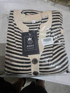 lot 6294 image: ETCYY NEW Oversized Striped Two Piece Sets for Women 34 Sleeve Henley Sweater Top High Waisted - L
