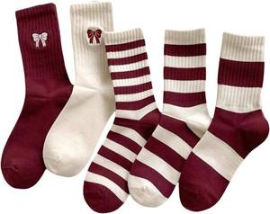 lot 6325 image: WDIRARA Womens 5 Pairs Bow Striped Crew Socks Soft Breathable Casual Socks 39
